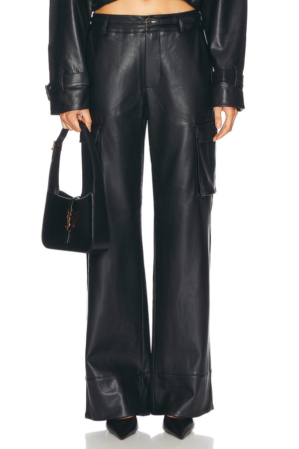 SER.O.YA Fifer Vegan Leather Low Rise Cargo Pant in Black - Black. Size L (also in M, S, XS).