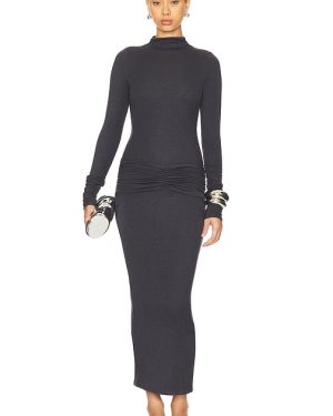 SER.O.YA Fina Tea Length Dress in Charcoal. Size S.