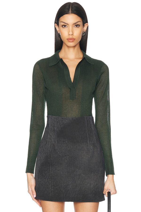 SER.O.YA Page Polo Top in Forest Green - Green. Size L (also in M, S, XL, XS).