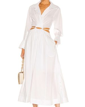 SIMKHAI Alex Pleated Cut Out Dress in White. Size M, S, XL, XS.