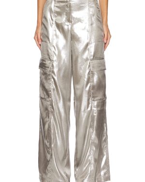 SIMKHAI Beatriz Wide Leg Cargo Pant in Metallic Silver. Size 10, 2, 6.