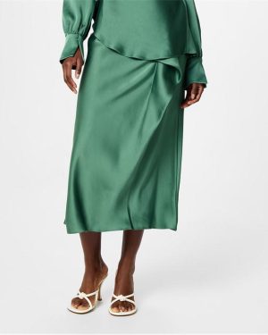 SIMKHAI Blane Asymmetric Midi Skirt - Green