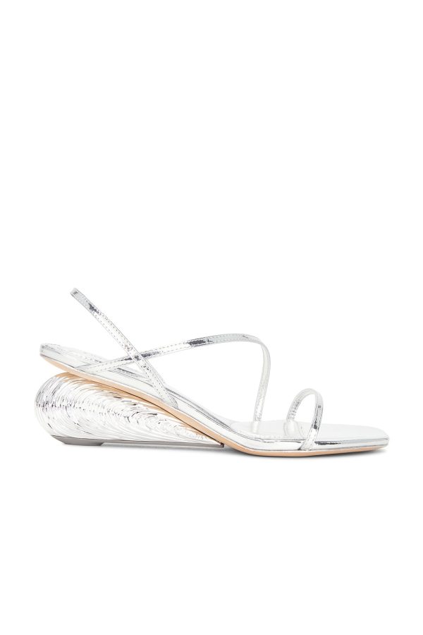 SIMKHAI Bridget Oyster Shell Wedge Sandal in Silver - Metallic Silver. Size 37 (also in 38, 39, 41).