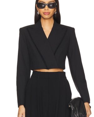 SIMKHAI Cassian Cropped Blazer in Black. Size 4.