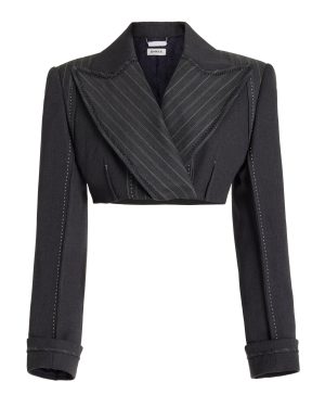 SIMKHAI - Clare Leather-Trimmed Cropped Blazer Jacket - Grey - US 0 - Moda Operandi