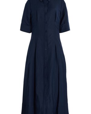 SIMKHAI - Claudine Linen-Blend Midi Shirt Dress - Navy - XS - Moda Operandi