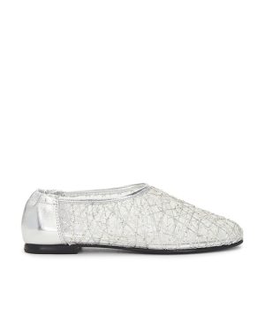 SIMKHAI Eden Ballet Flat in Metallic Silver. Size 38, 39, 40.