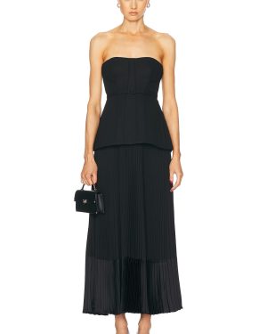 SIMKHAI Prisca Belted Bustier Tea Length Dress in Black - Black. Size 0 (also in 2, 4).