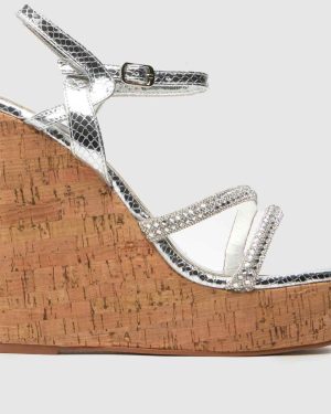 SIMMI Julie Cork Wedge Sandals in Silver