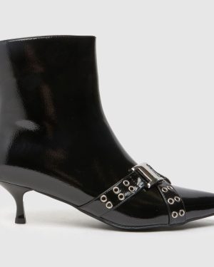 SIMMI Zander Patent Kitten Heel Boots in Black
