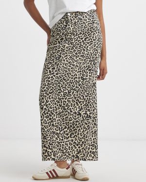 SIMPLY BE Light Leopard Denim Midaxi Skirt