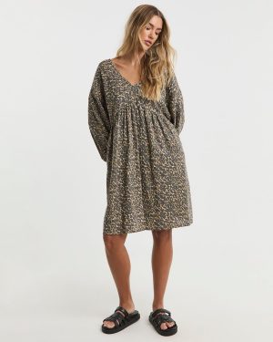 SIMPLY BE Linen Leopard Print Smock Dress