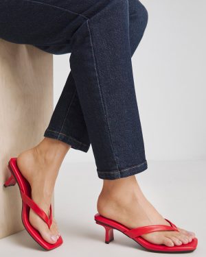 SIMPLY BE Toe Post Kitten Heel In Extra Wide Fit Red