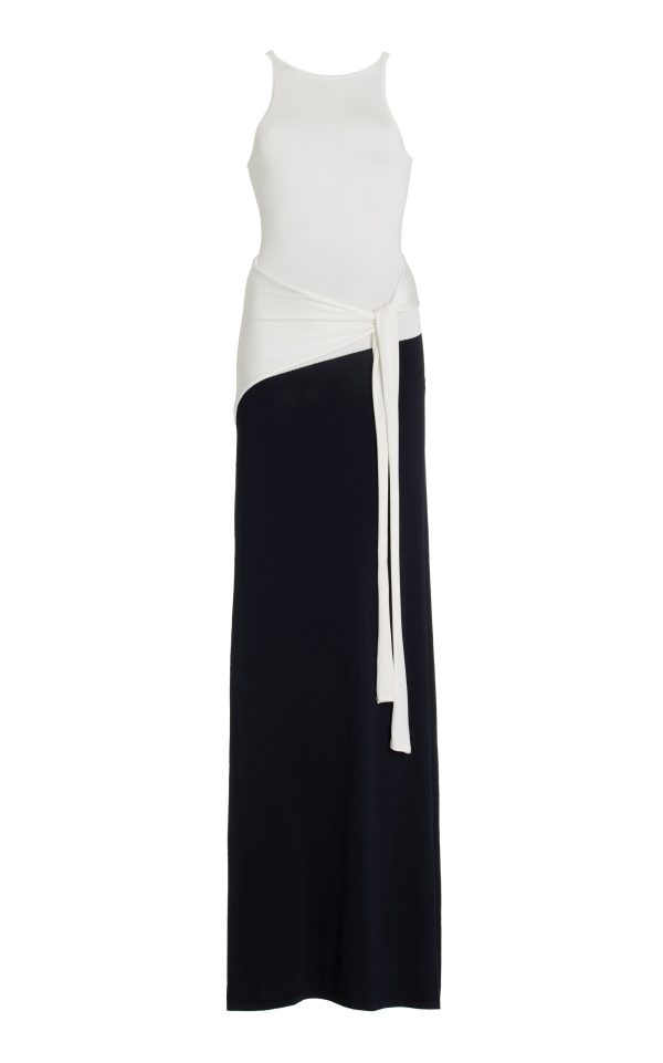 SIR - Emery Two-Tone Wrap-Effect Jersey Maxi Dress - Black - 1 - Moda Operandi