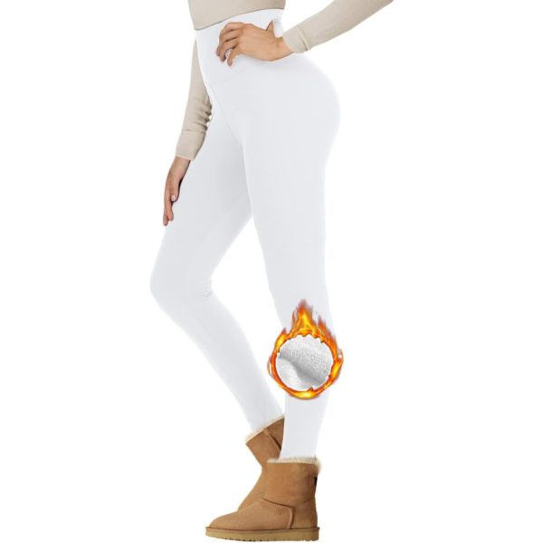 (S/M, White) Fleece Lined Leggings Women High Waist Thick Thermal Leggings Winter Warm Stretchy Leggings Tights