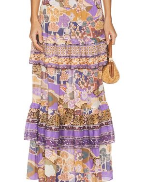 SPELL Dancing Valley Ra Ra Maxi Skirt in Purple. Size M, S, XL, XS, XXL.