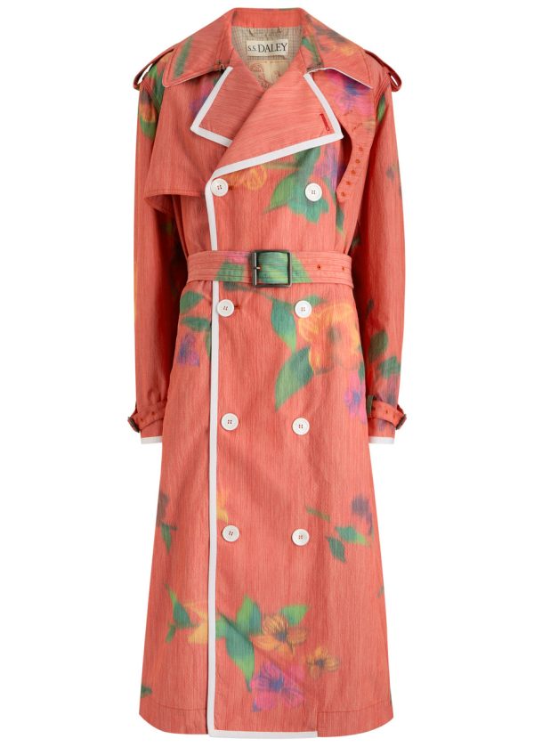SS Daley Edna Floral-print Woven Trench Coat - Red - S (UK8-10 / S)