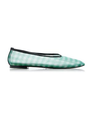 STAUD - Alba Gingham-Mesh Ballet Flats - Green - IT 38 - Moda Operandi