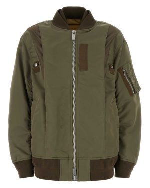 Sacai Army Green Nylon Bomber Jacket