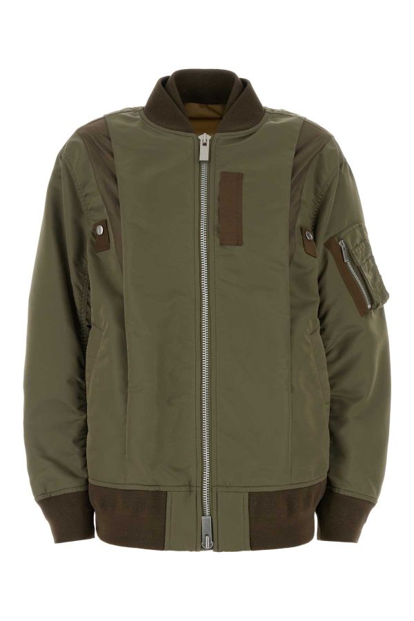 Sacai Army Green Nylon Bomber Jacket