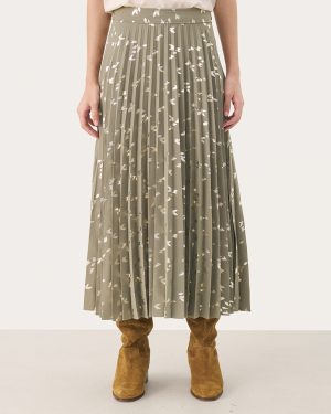 Sage Foil High Rise Midi Skirt
