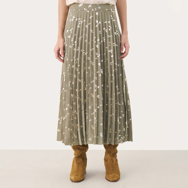 Sage Foil High Rise Midi Skirt