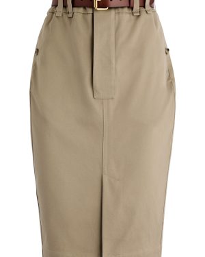 Saint Laurent Belted Cotton Midi Skirt - Beige - 36 (UK8 / S)