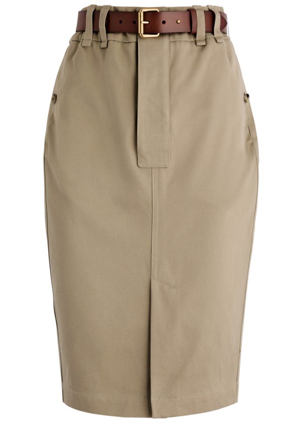 Saint Laurent Belted Cotton Midi Skirt - Beige - 36 (UK8 / S)