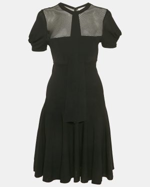 Saint Laurent Black Knit & Mesh Skater Mini Dress XL