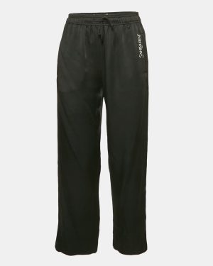 Saint Laurent Black Logo Embroidery Satin Contrast Trimmed Joggers S