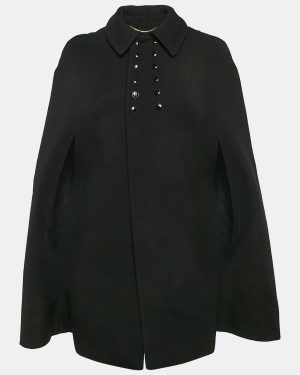 Saint Laurent Black Wool Cape Coat M