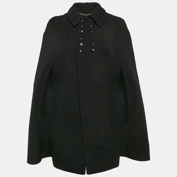 Saint Laurent Black Wool Cape Coat M
