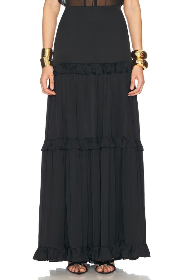 Saint Laurent Charmeuse Maxi Skirt in Noir - Black. Size 38 (also in ).