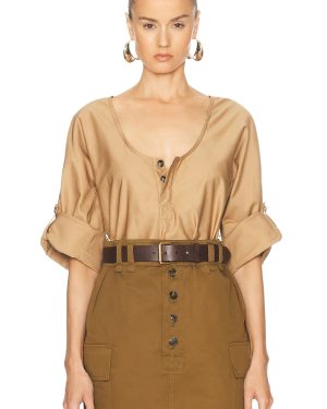 Saint Laurent Convertible Sleeve Blouse in Beige - Beige. Size 36 (also in 38, 40, 42).