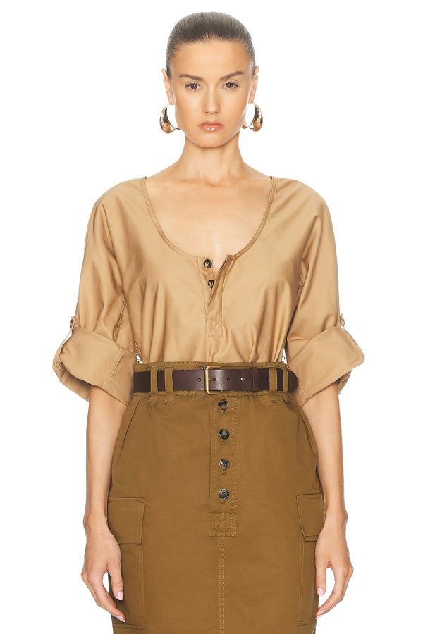 Saint Laurent Convertible Sleeve Blouse in Beige - Beige. Size 36 (also in 38, 40, 42).