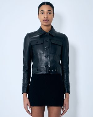 Saint Laurent Cropped Leather Jacket - Woman Jackets Black Fr - 38