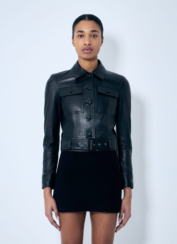 Saint Laurent Cropped Leather Jacket - Woman Jackets Black Fr - 38