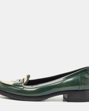 Saint Laurent Green Leather Penny Loafers Size 37