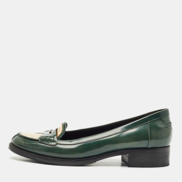 Saint Laurent Green Leather Penny Loafers Size 37