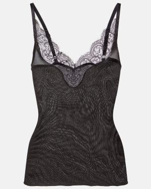 Saint Laurent Lace-trimmed ribbed-knit silk camisole