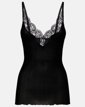 Saint Laurent Lace-trimmed silk tank top