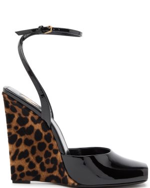 Saint Laurent Le Scandale 110 Patent Leather Wedge Sandals - Black - 41 (IT41 / UK8)