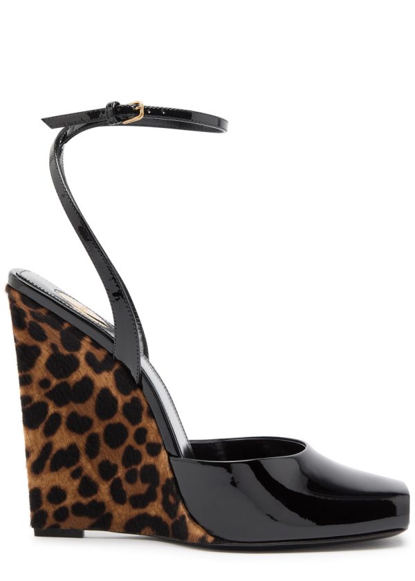 Saint Laurent Le Scandale 110 Patent Leather Wedge Sandals - Black - 41 (IT41 / UK8)