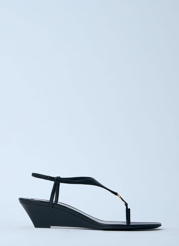 Saint Laurent Logo Motif Wedge Sandals - Woman Heels Black Eu - 38