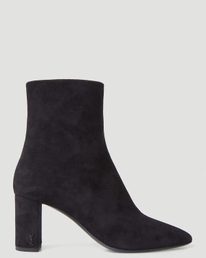 Saint Laurent Lou Suede Ankle Boots - Woman Boots Black Eu - 36