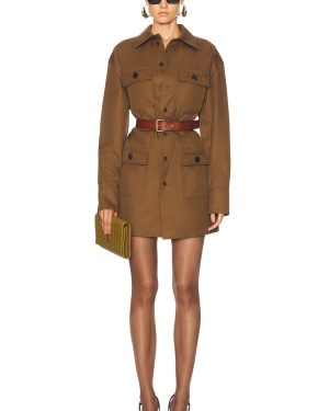 Saint Laurent Mini Shirt Dress in Ecorce - Olive. Size 38 (also in 40, 42).