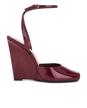 Saint Laurent Orhand Peep Toe Wedge in Grenade - Red. Size 36 (also in 36.5, 37, 37.5, 38, 39, 40, 41).