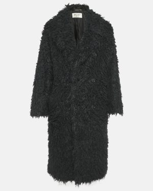 Saint Laurent Paris Black Faux Fur Double Breasted Coat S