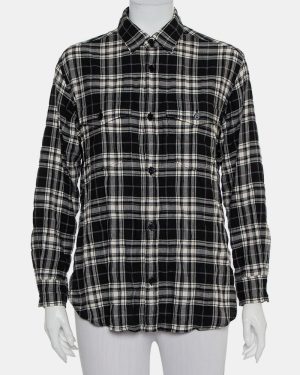 Saint Laurent Paris Black Plaided Flannel Button Front Shirt S