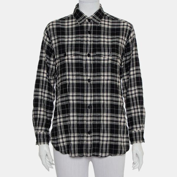 Saint Laurent Paris Black Plaided Flannel Button Front Shirt S